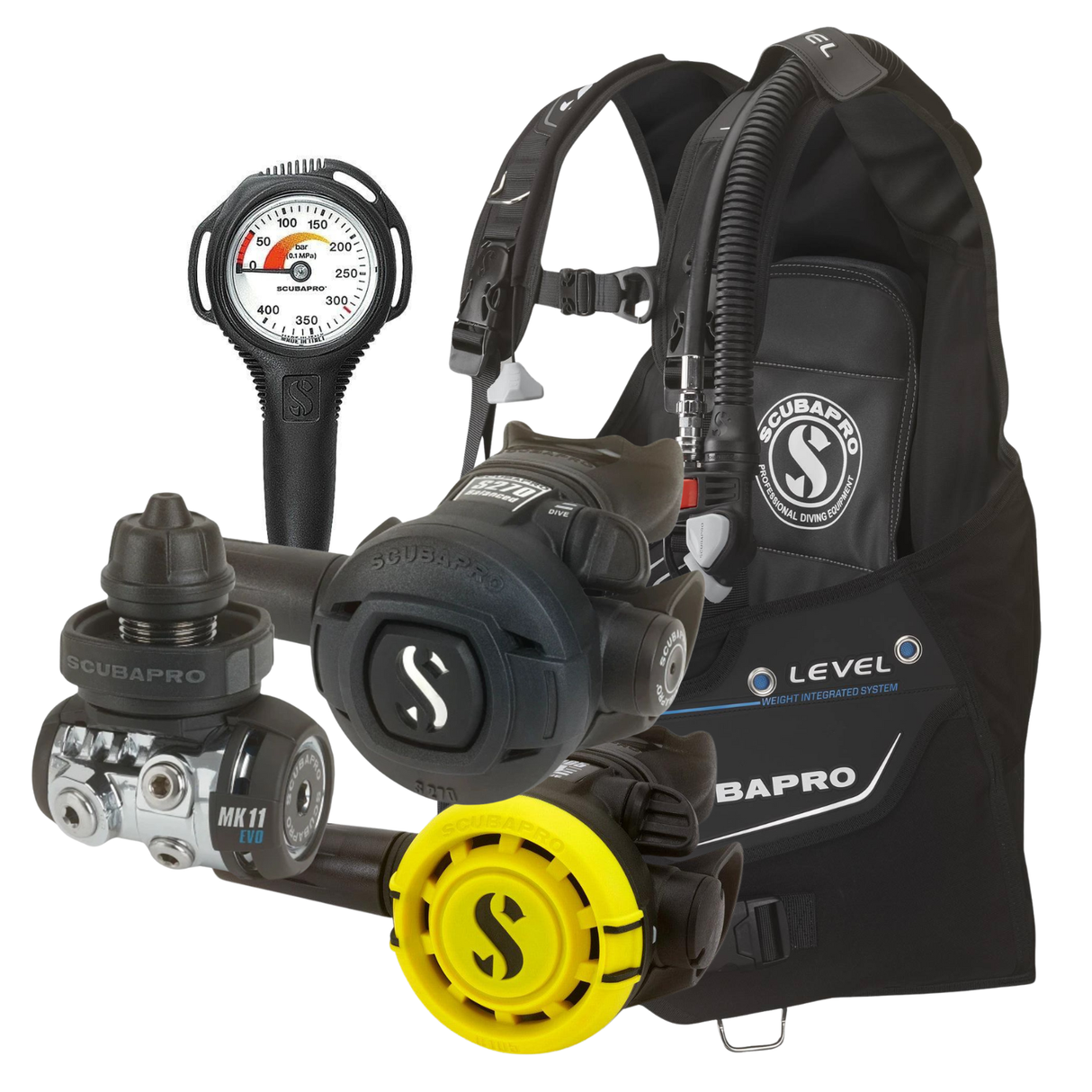 Scubapro Level BCD Package: MK11 EVO / S270 + R105 Octopus + Gauges