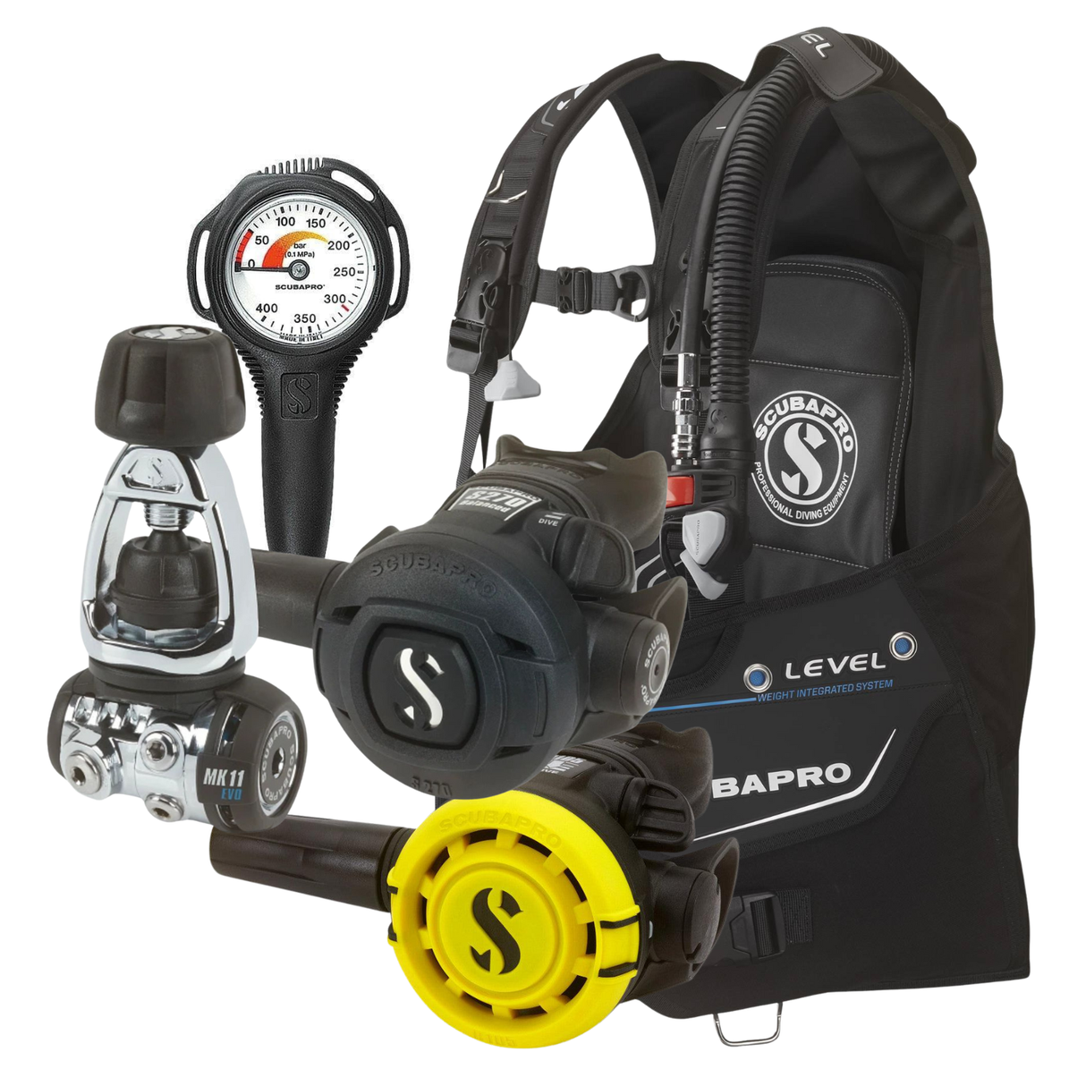 Scubapro Level BCD Package: MK11 EVO / S270 + R105 Octopus + Gauges