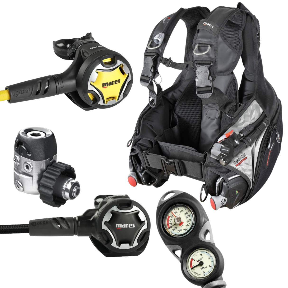 Mares Grace Ergotrim BCD Package: Dual 15X + Octopus Dual + Gauges