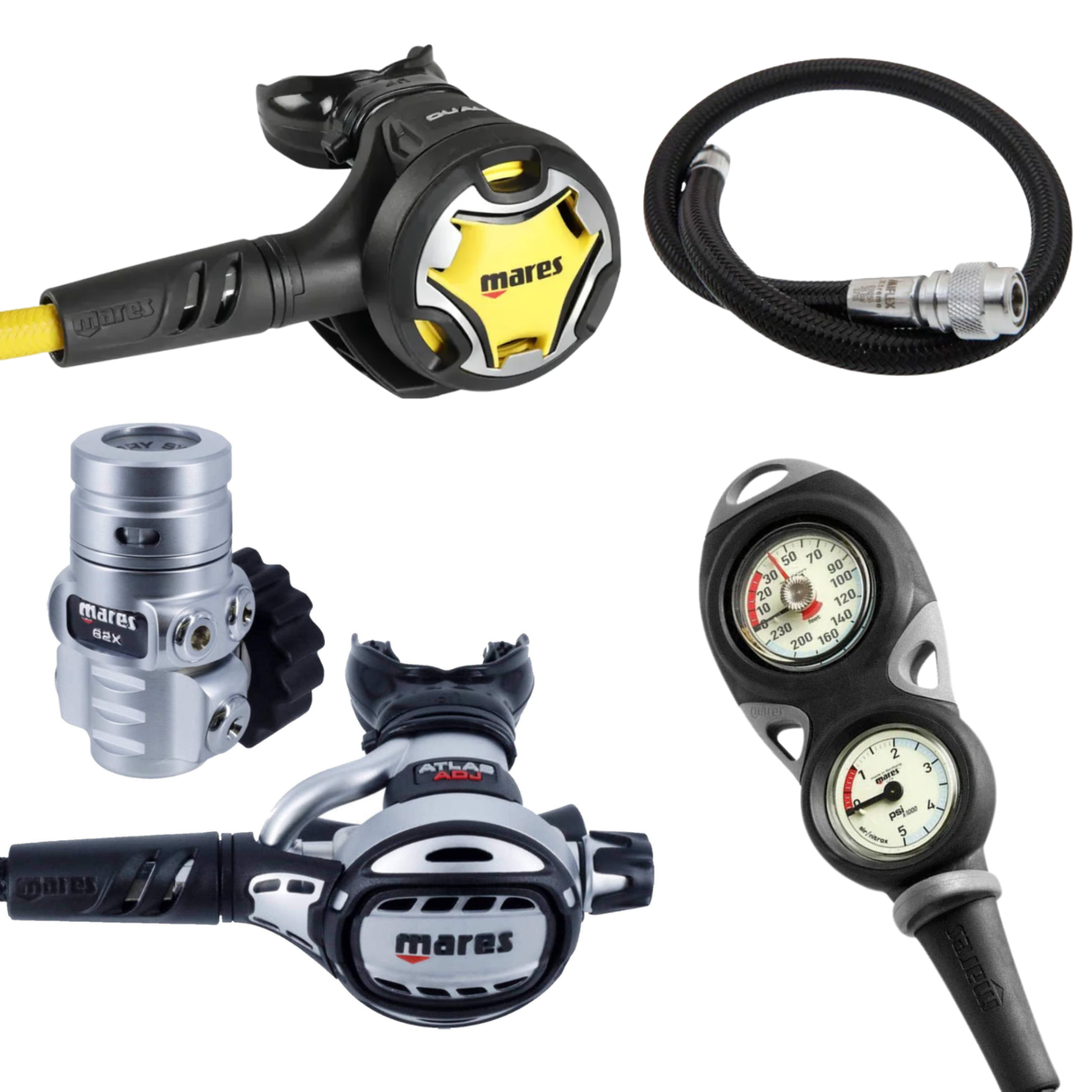 Mares Regulator Package: Atlas ADJ 62X TBP + Octopus Atlas + Gauges + BCD Hose