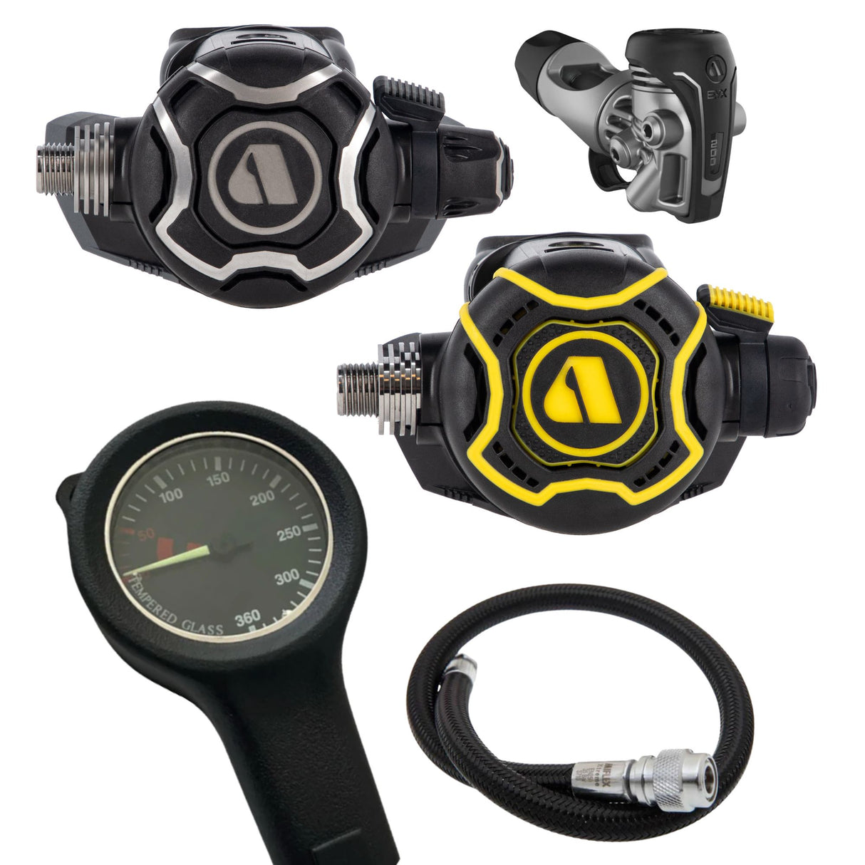 Apeks EVX200 Stage 3 Regulator System + Miflex Pressure Gauge & BCD Hose Bundle