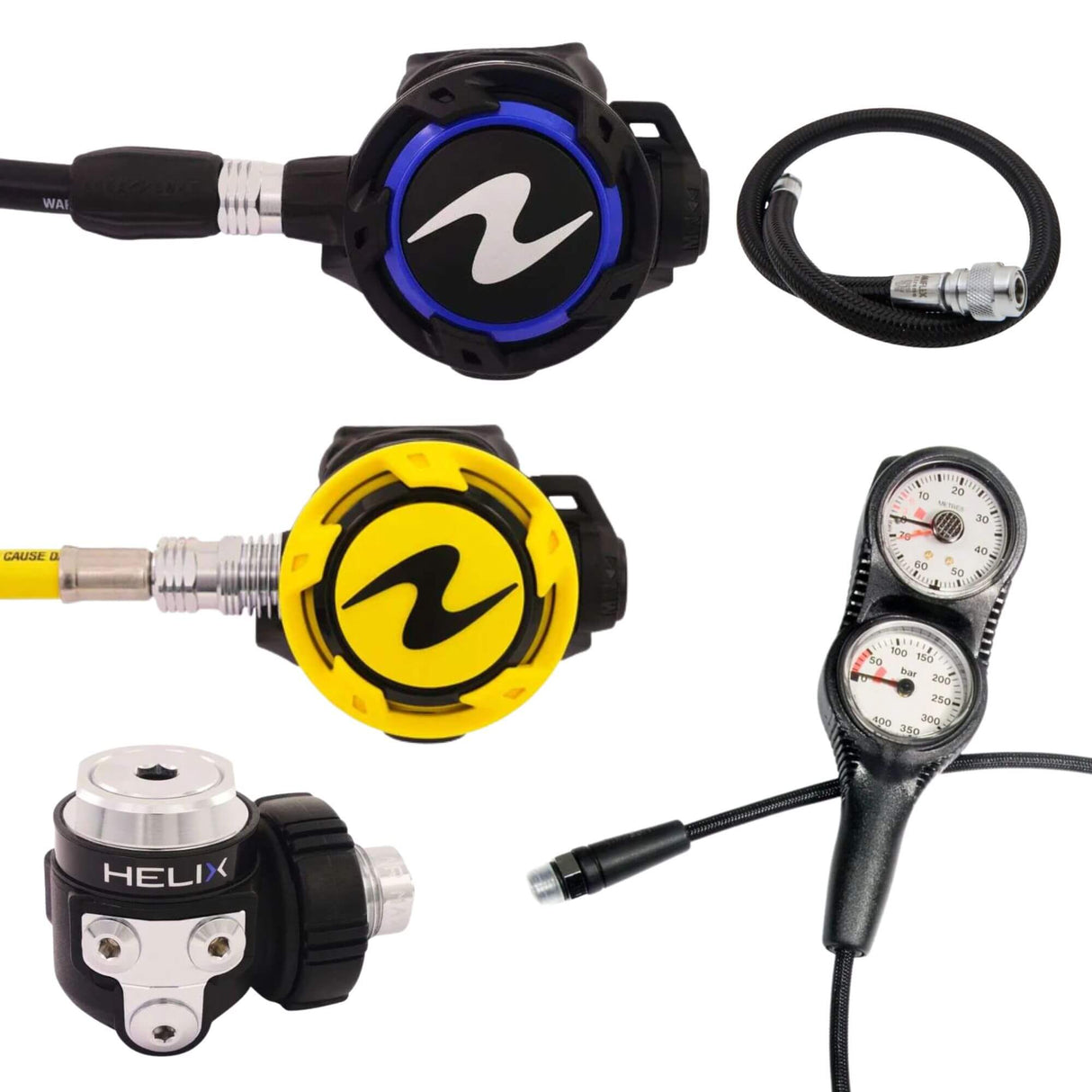 Aqualung Regulator Package: Helix + Helix Pro Octopus + Gauges + BCD Hose