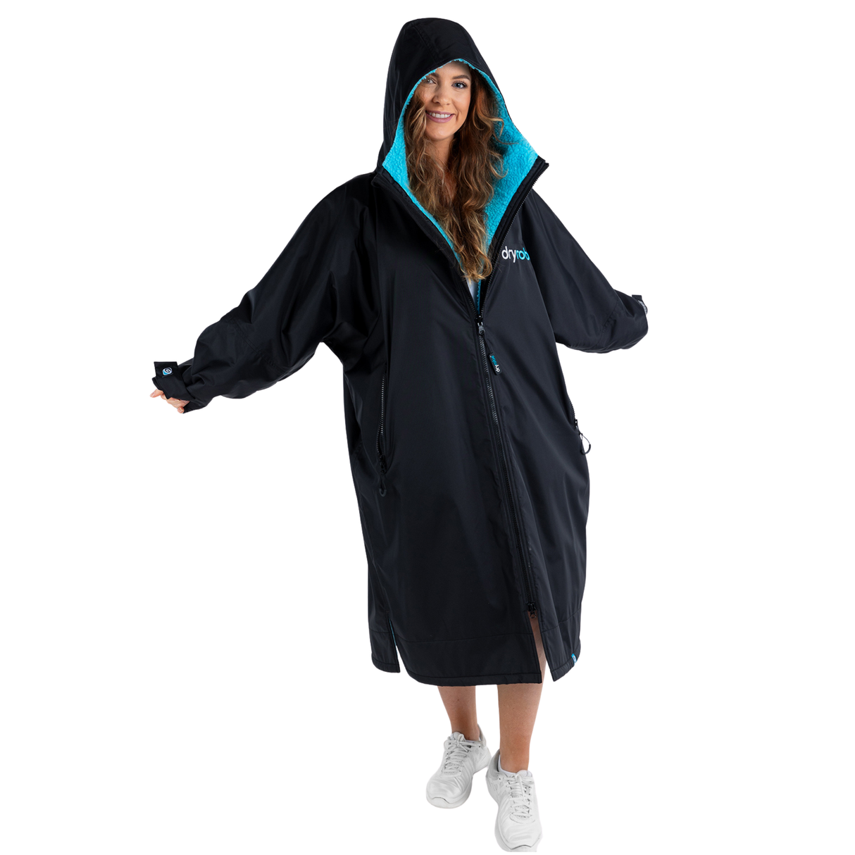 Dryrobe® Advance Long Sleeve Changing Robe for Adults - Black/Blue