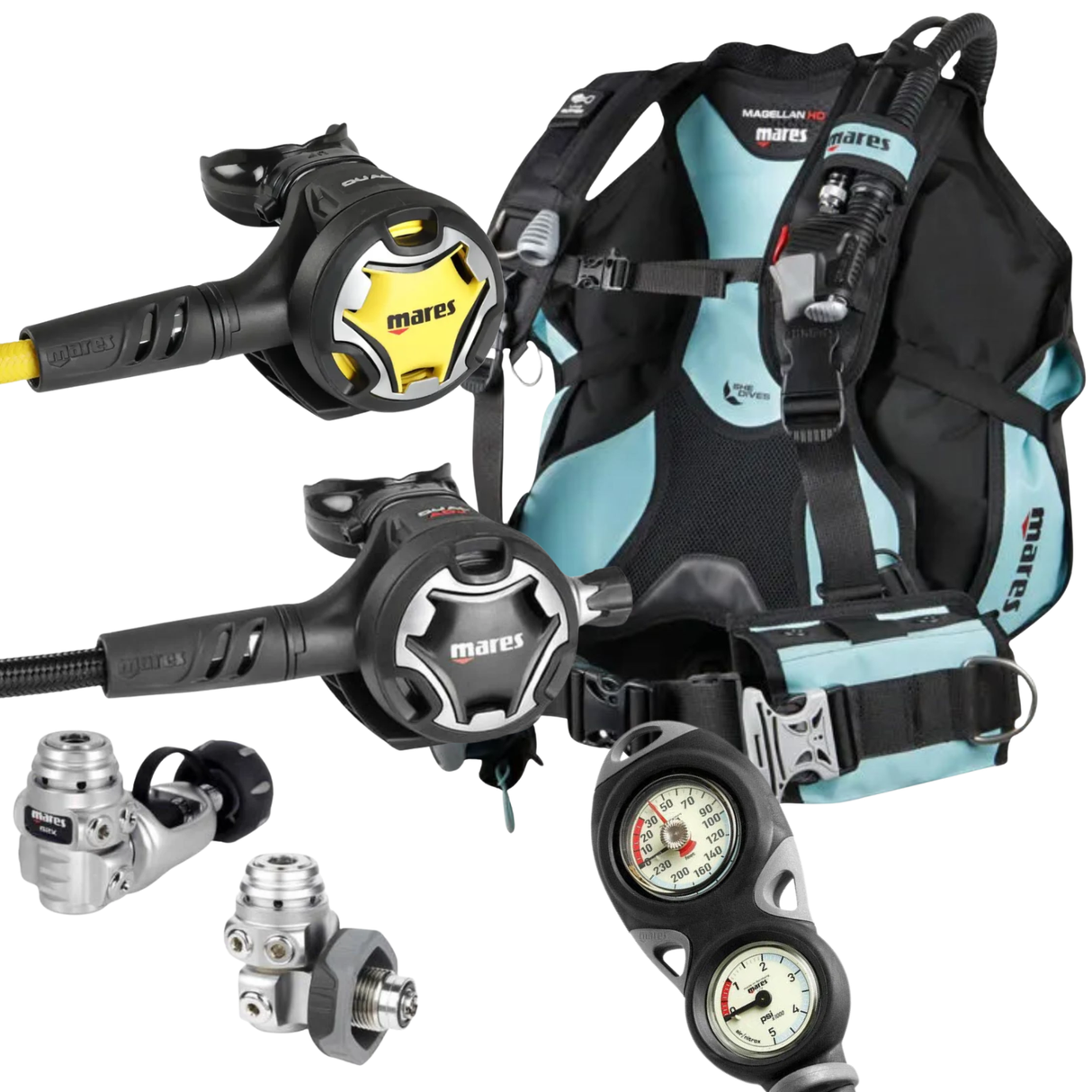 Mares Magellan HD She Dives BCD Package: Dual ADJ 62X + Octopus Dual + Gauges