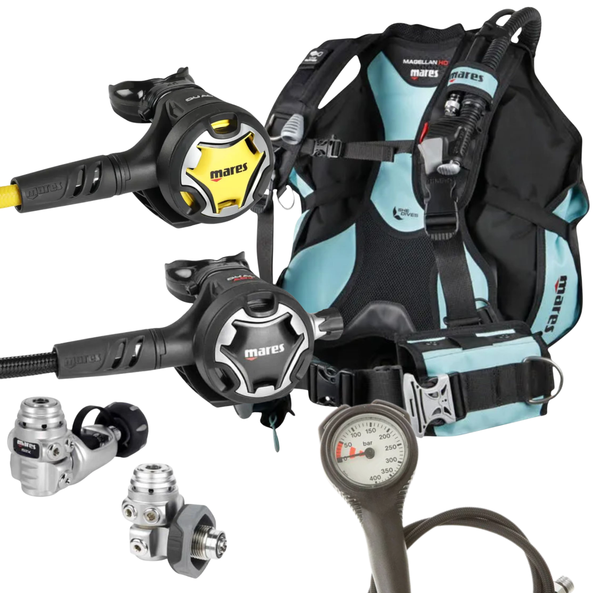 Mares Magellan HD She Dives BCD Package: Dual ADJ 62X + Octopus Dual + Gauges