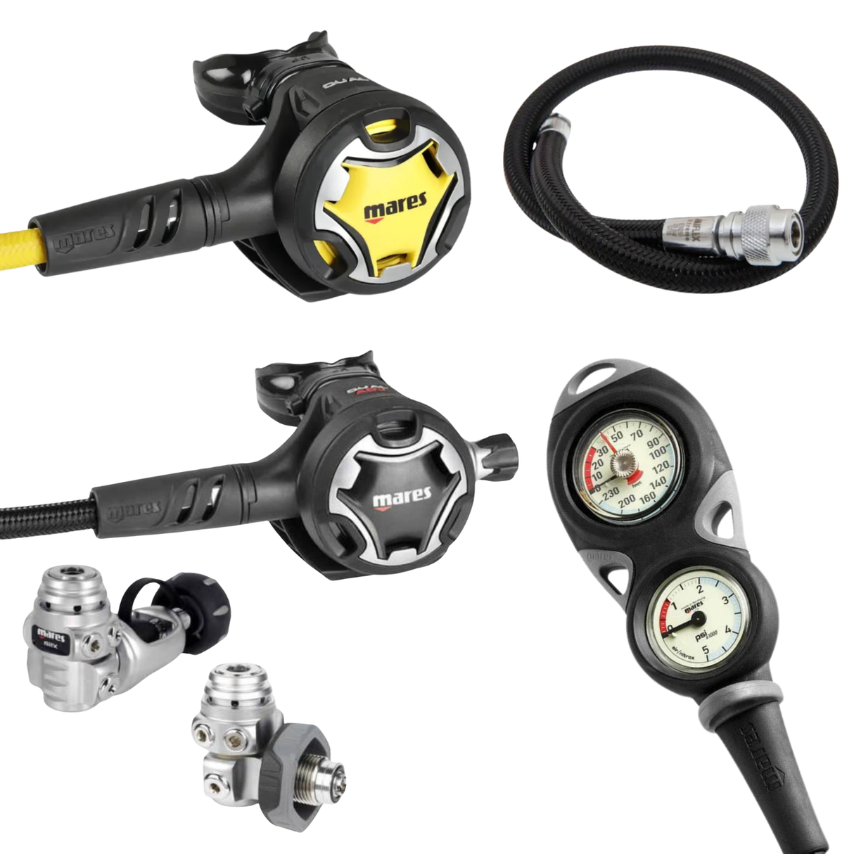 Mares Regulator Package: Dual ADJ 62X + Octopus Dual + Gauges + BCD Hose