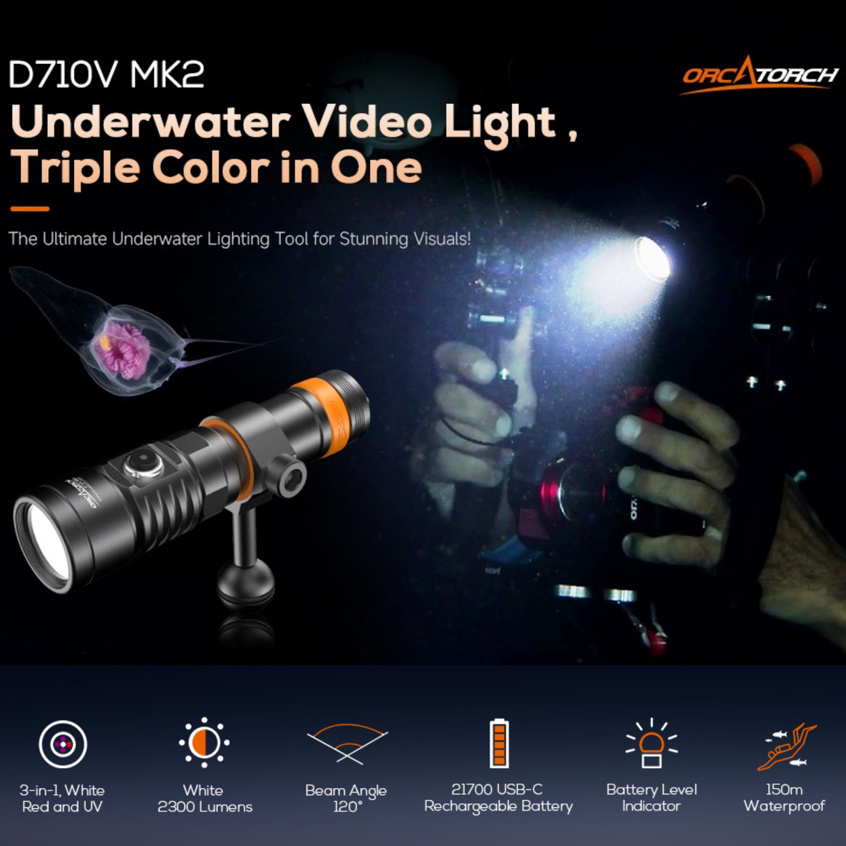 OrcaTorch D710V MK2 Video Light