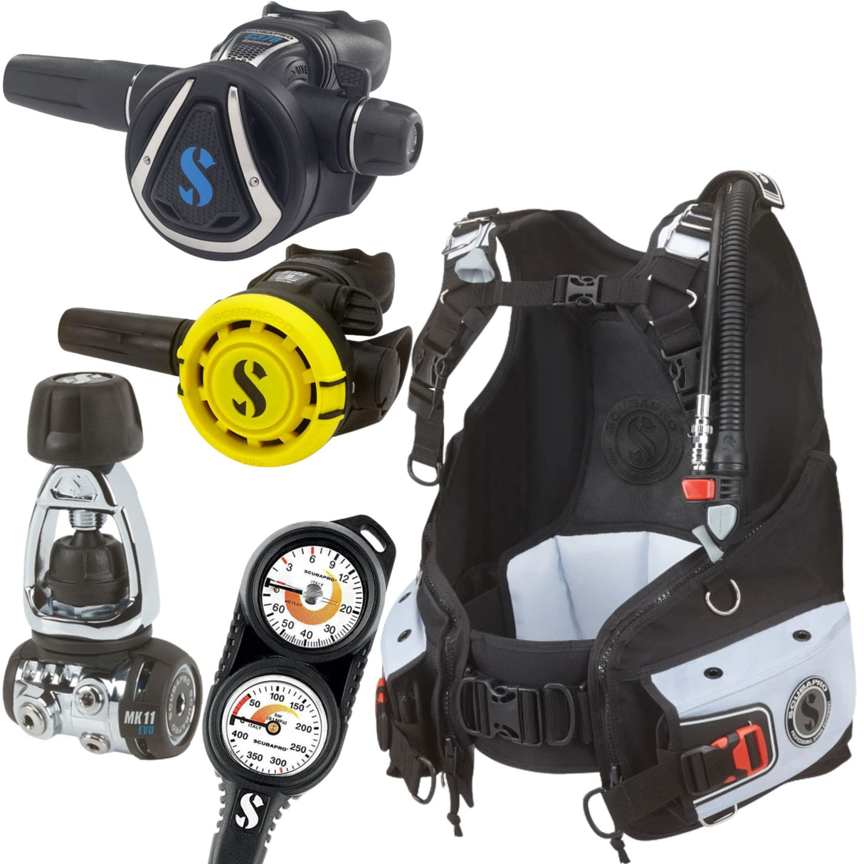 Scubapro Bella BCD Package: MK11 EVO / C370 + R105 Octopus + Gauges