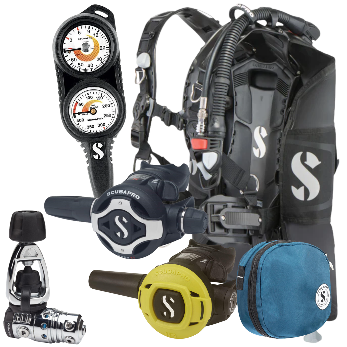 Scubapro Hydros Pro 2 BCD Package: MK25 EVO / S620Ti + S270 Octopus + Gauges + Sport Bag