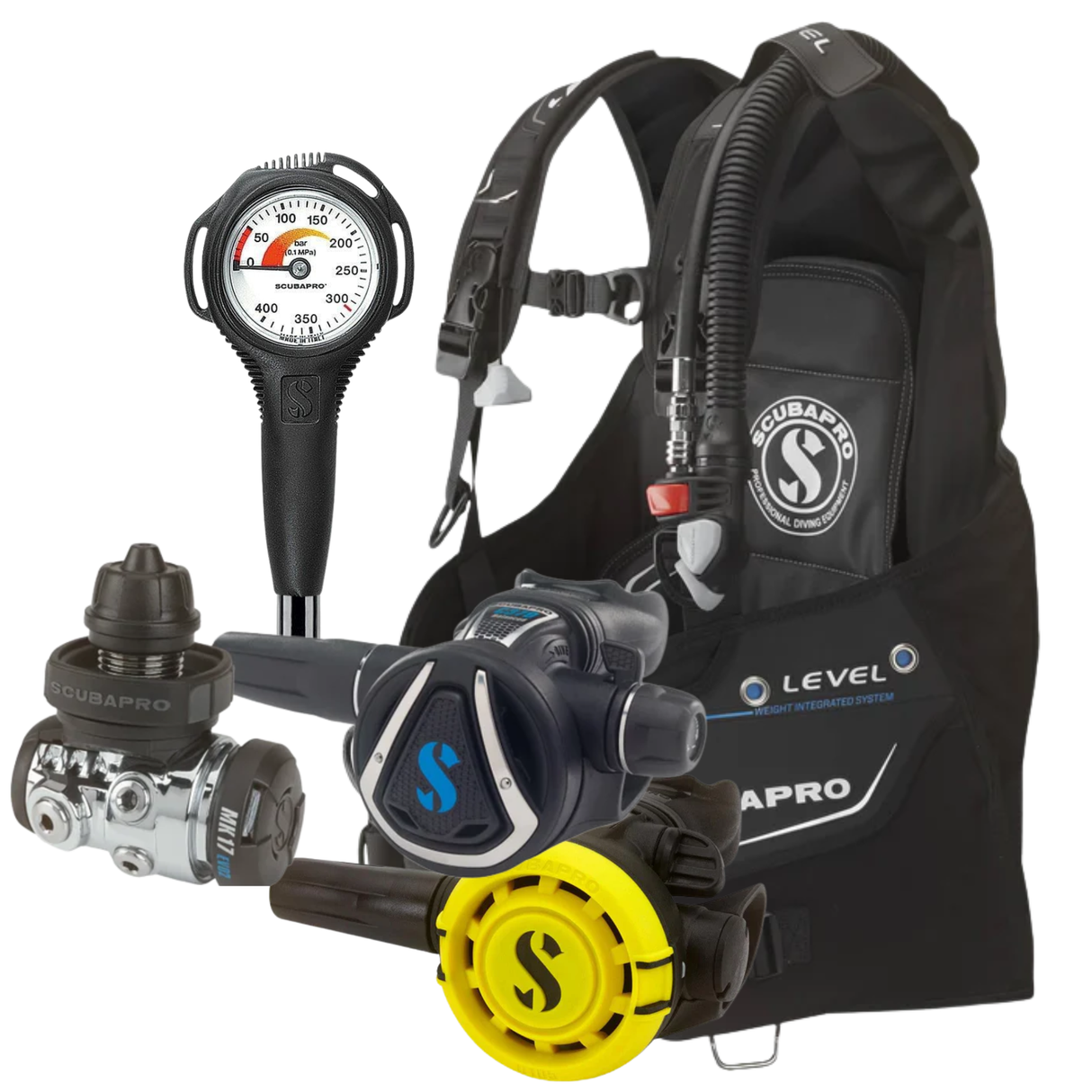 Scubapro Level BCD Package: MK17 EVO 2 / C370 + R105 Octopus + Gauges