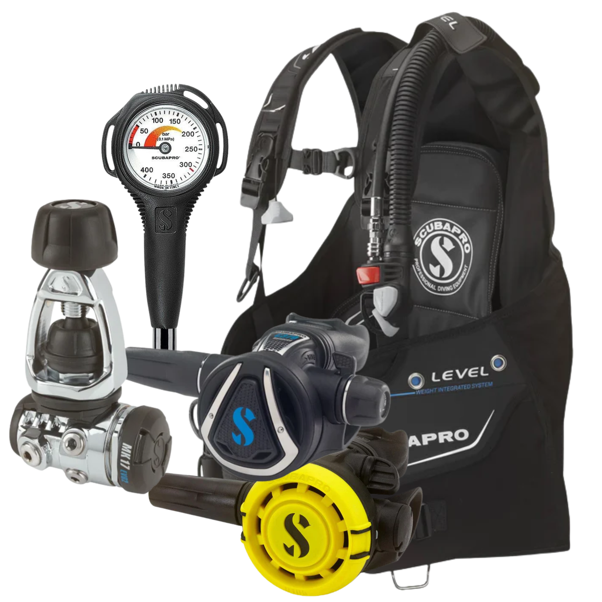 Scubapro Level BCD Package: MK17 EVO 2 / C370 + R105 Octopus + Gauges