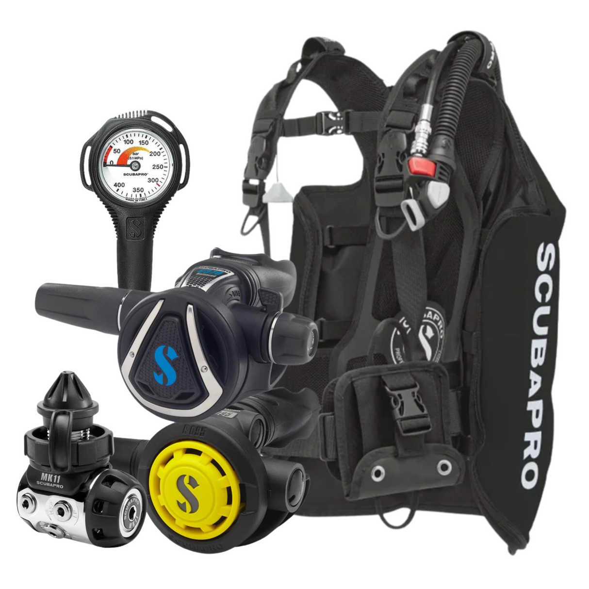 Scubapro MK11 C370 / R095 / Compact Gauge and Navigator Lite BCD Lightweight Travel Package