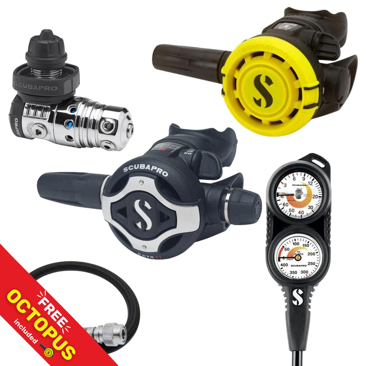 Scubapro Regulator Package: MK25 EVO / S620Ti + R105 Octopus + Gauges + BCD Hose