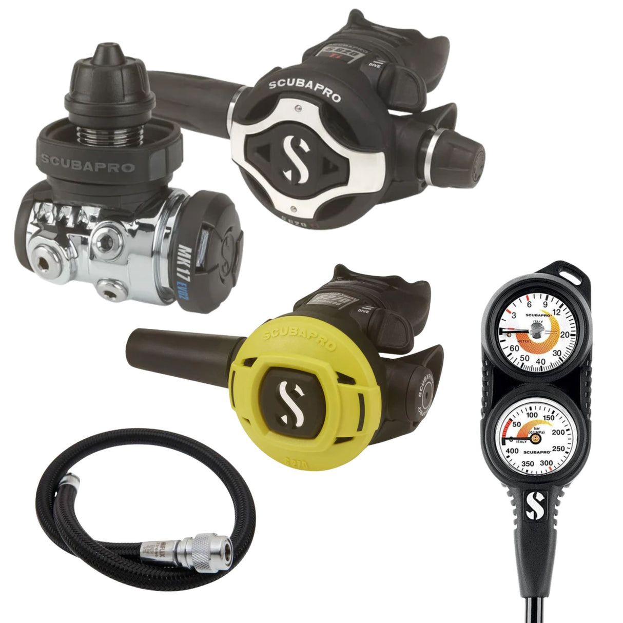 Scubapro Regulator Package: MK17 EVO 2 / S620Ti + S270 Octopus + Gauges + BCD Hose