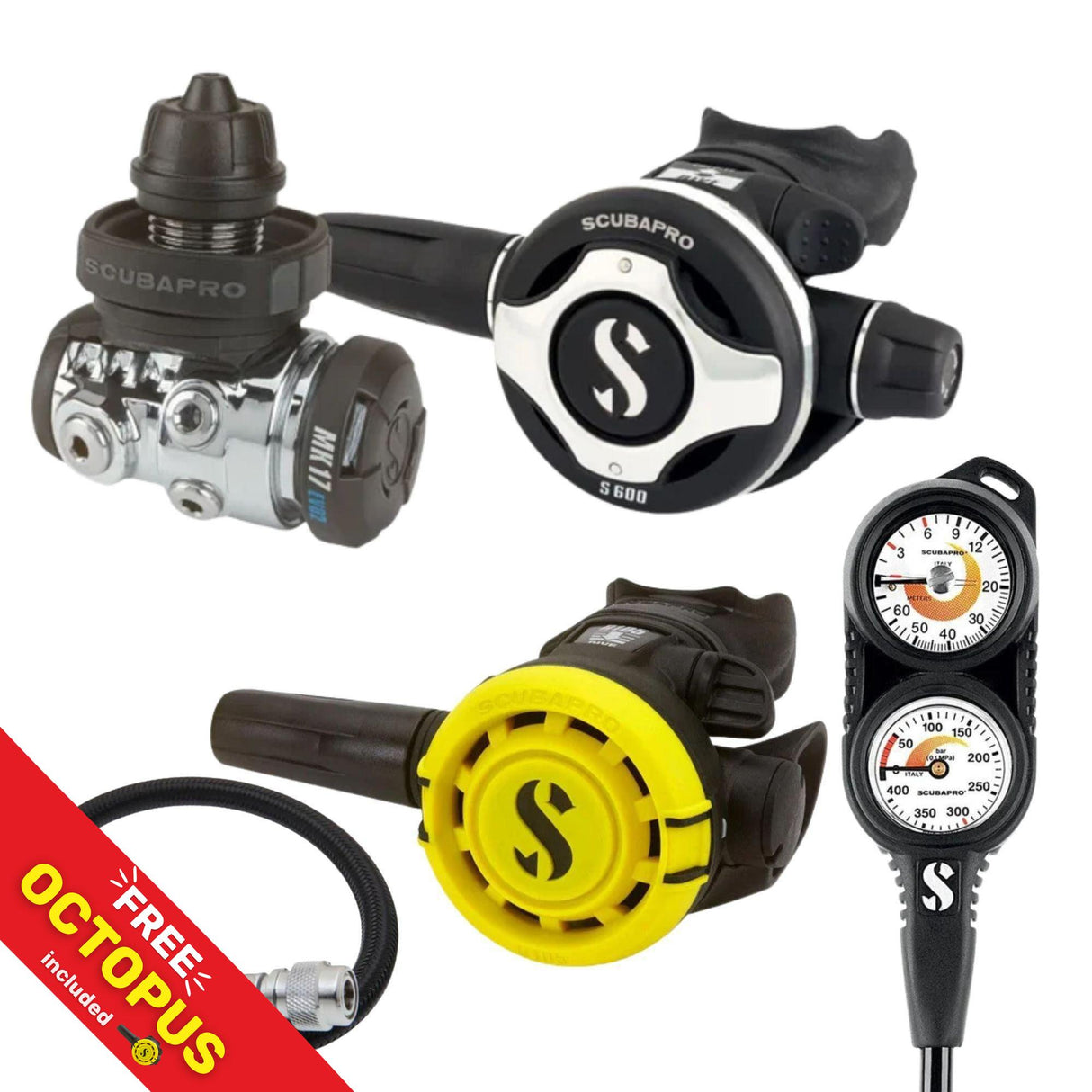 Scubapro Regulator Package: MK17 EVO 2 / S600 + R105 Octopus + Gauges + BCD Hose