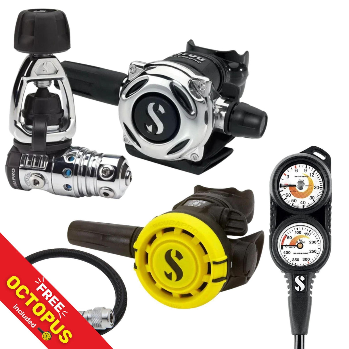 Scubapro Regulator Package: MK25 EVO / A700 + R105 Octopus + Gauges + BCD Hose