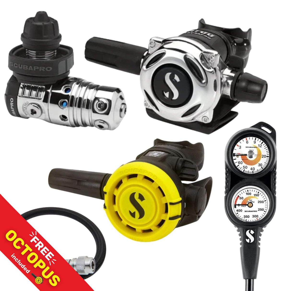 Scubapro Regulator Package: MK25 EVO / A700 + R105 Octopus + Gauges + BCD Hose