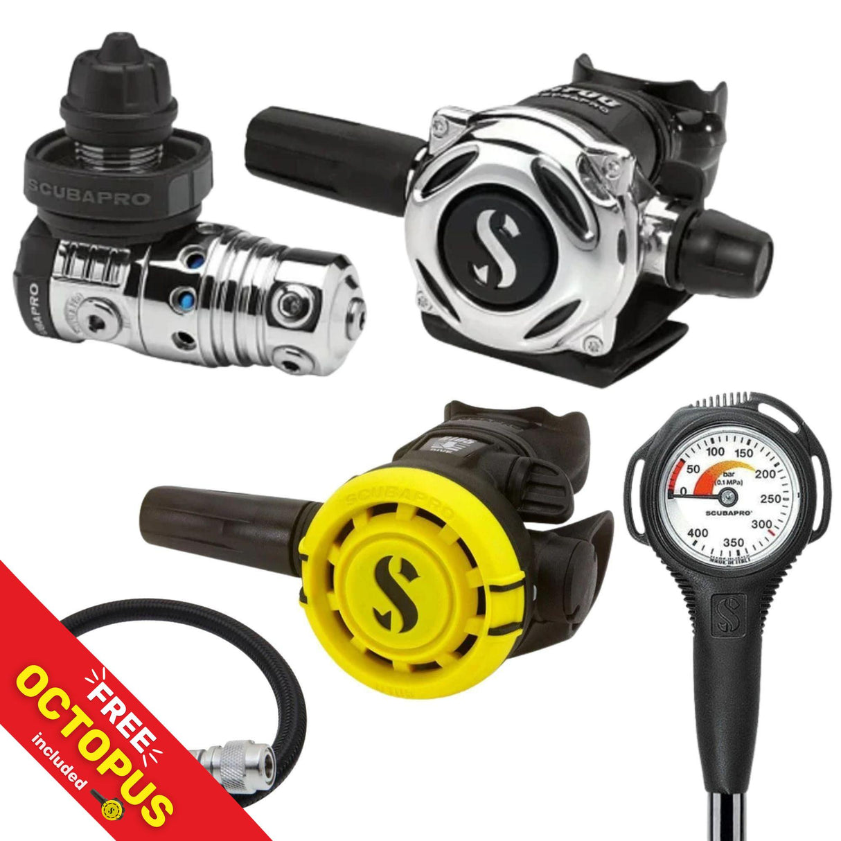 Scubapro Regulator Package: MK25 EVO / A700 + R105 Octopus + Gauges + BCD Hose