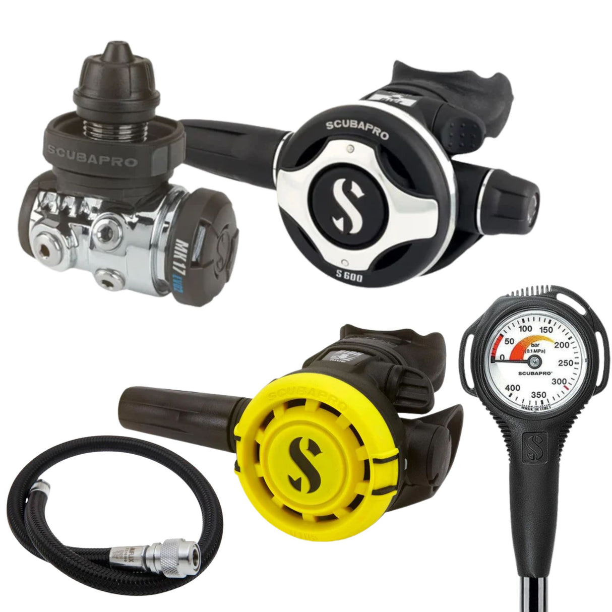 Scubapro Regulator Package: MK17 EVO 2 / S600 + R105 Octopus + Gauges + BCD Hose