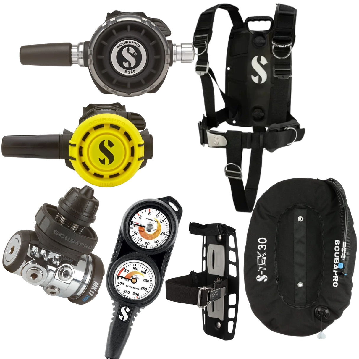 Scubapro S-Tek Wing Package: MK17 EVO 2 / G260 + R105 Octopus + Gauges
