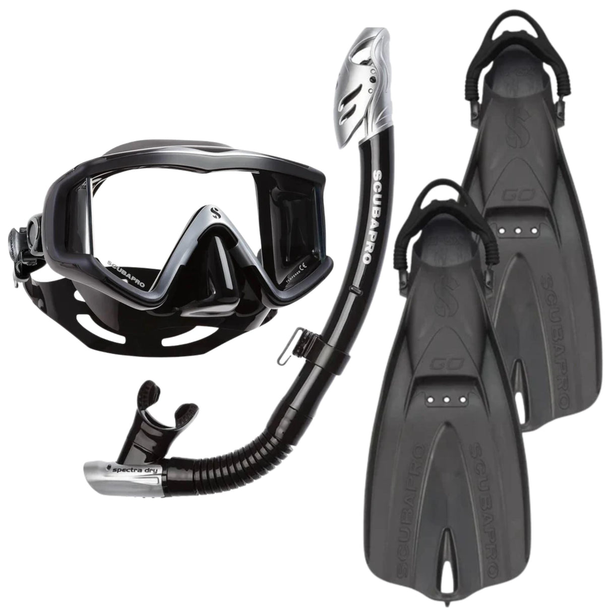 Scubapro Crystal VU Mask & Go Travel Fin Snorkel Set - Black / Silver