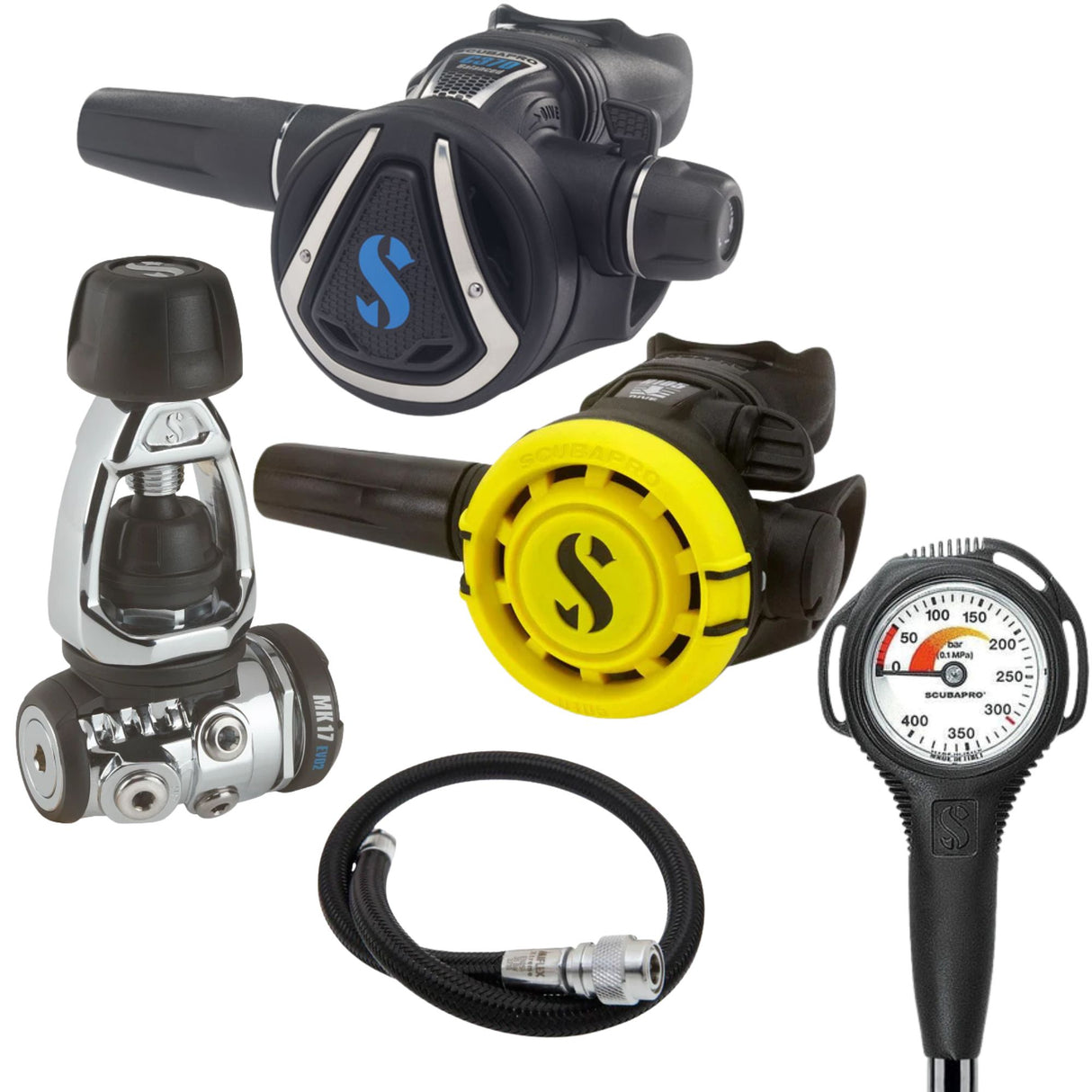 Scubapro Regulator Package: MK17 EVO 2 / C370 + R105 Octopus + Gauges + BCD Hose