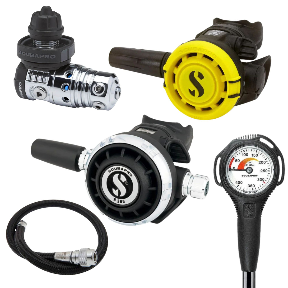 Scubapro Regulator Package: MK25 EVO / G260 + R105 Octopus + Gauges + BCD Hose