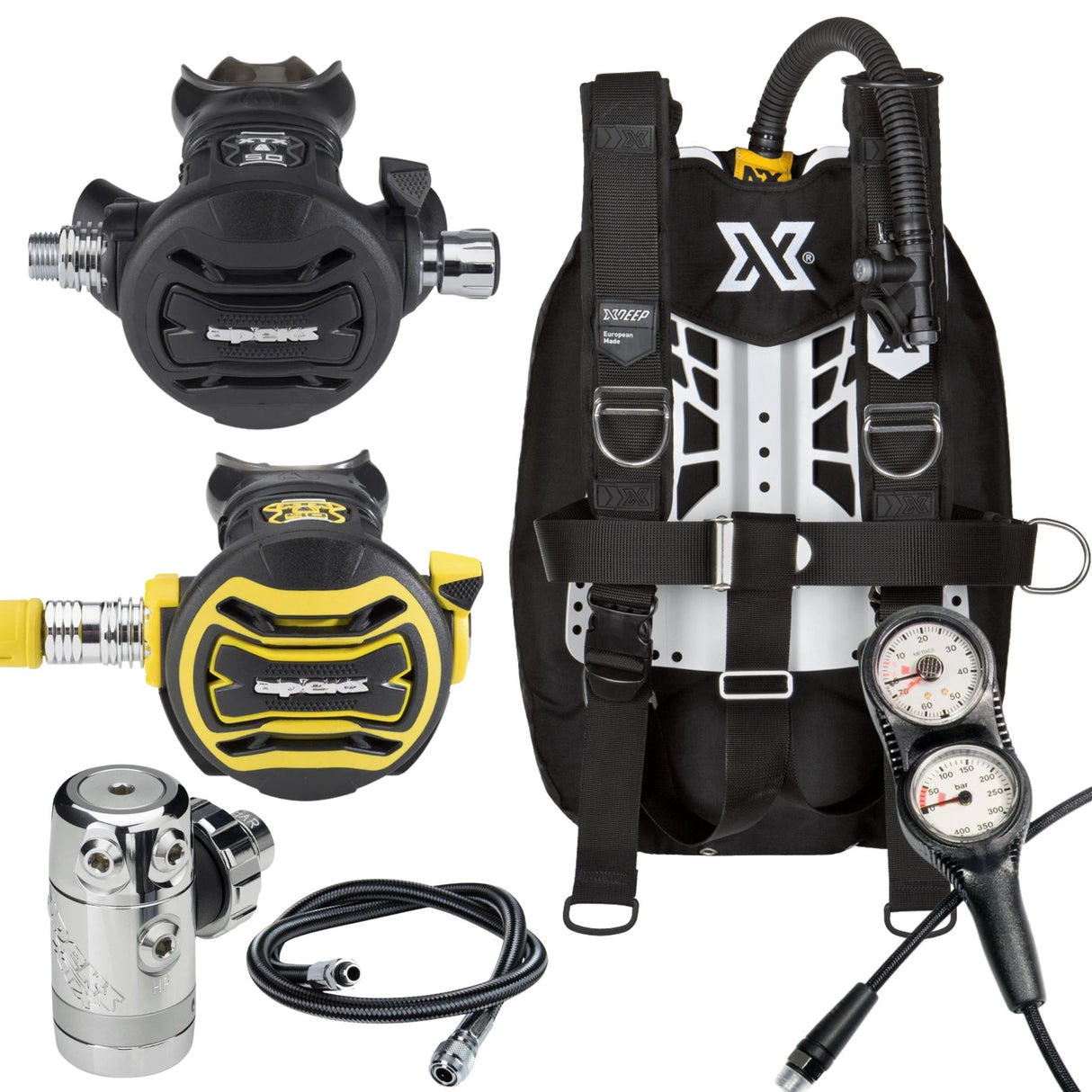 XDeep NX Zen Ultralight Package: Apeks XTX50 DST + XTX40 Octopus + Double Console +BCD Hose