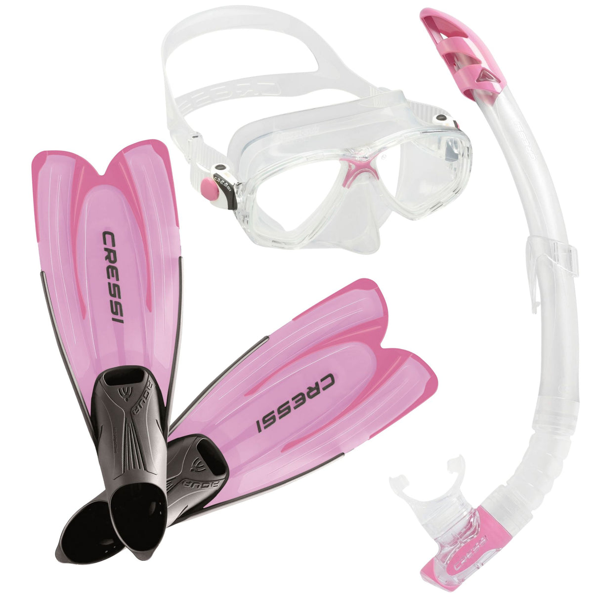 Cressi Marea Mask, Gamma Snorkel & Agua Fins Set - Pink