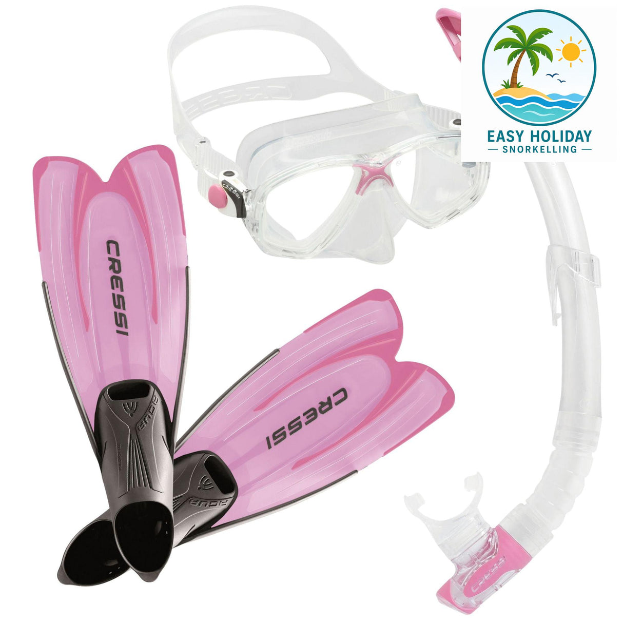 Cressi Marea Mask, Gamma Snorkel & Agua Fins Set - Pink