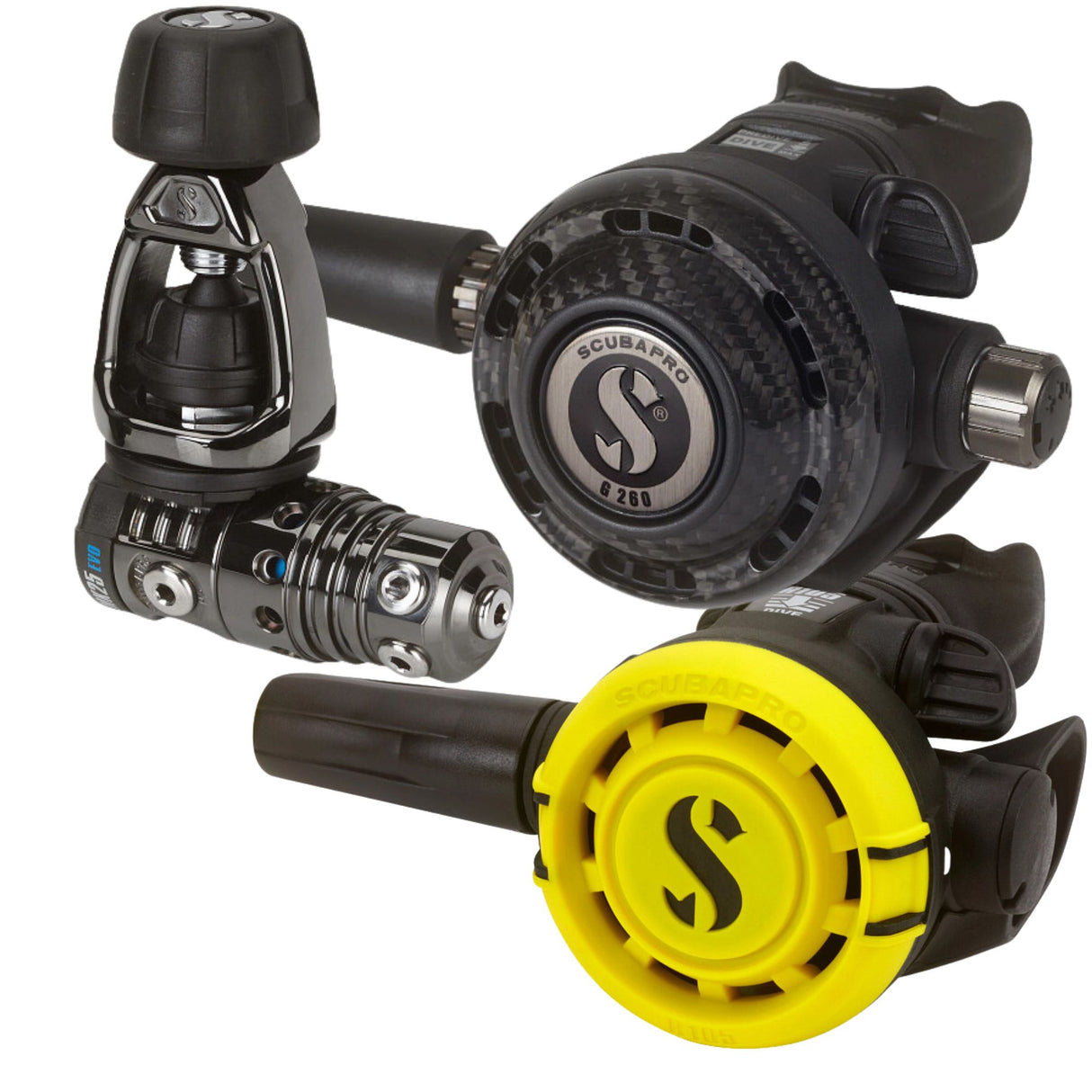 Scubapro MK25 EVO/G260 Carbon Black Tech Regulator Set with R105 Octopus