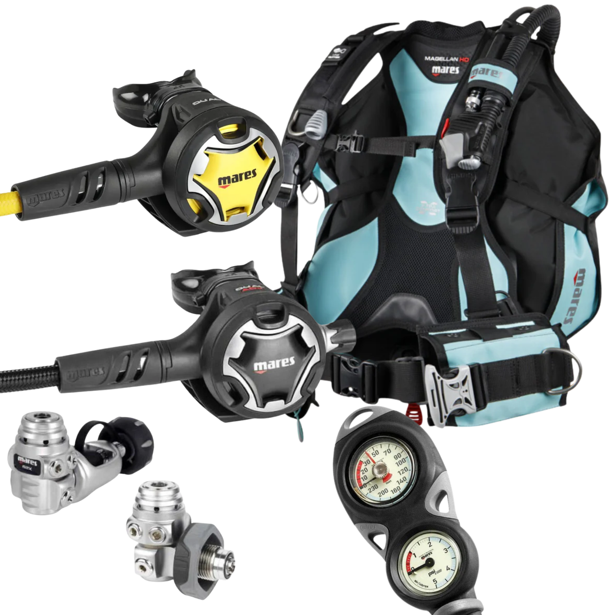 Mares Magellan HD BCD Package: Dual ADJ 62X + Octopus Dual + Gauges