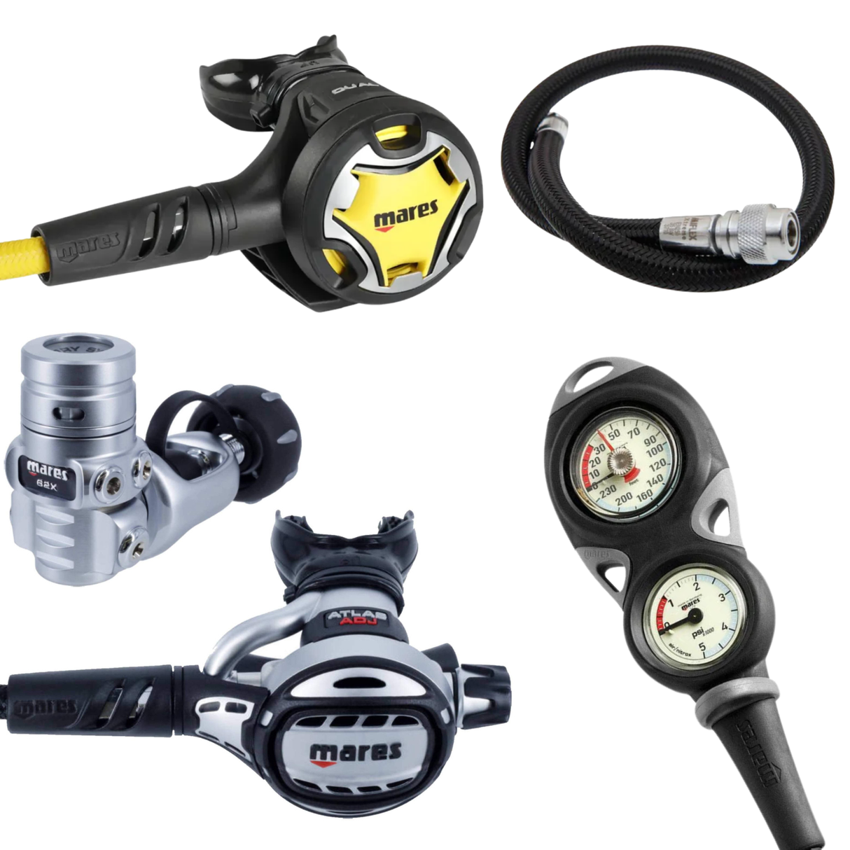 Mares Regulator Package: Atlas ADJ 62X TBP + Octopus Atlas + Gauges + BCD Hose