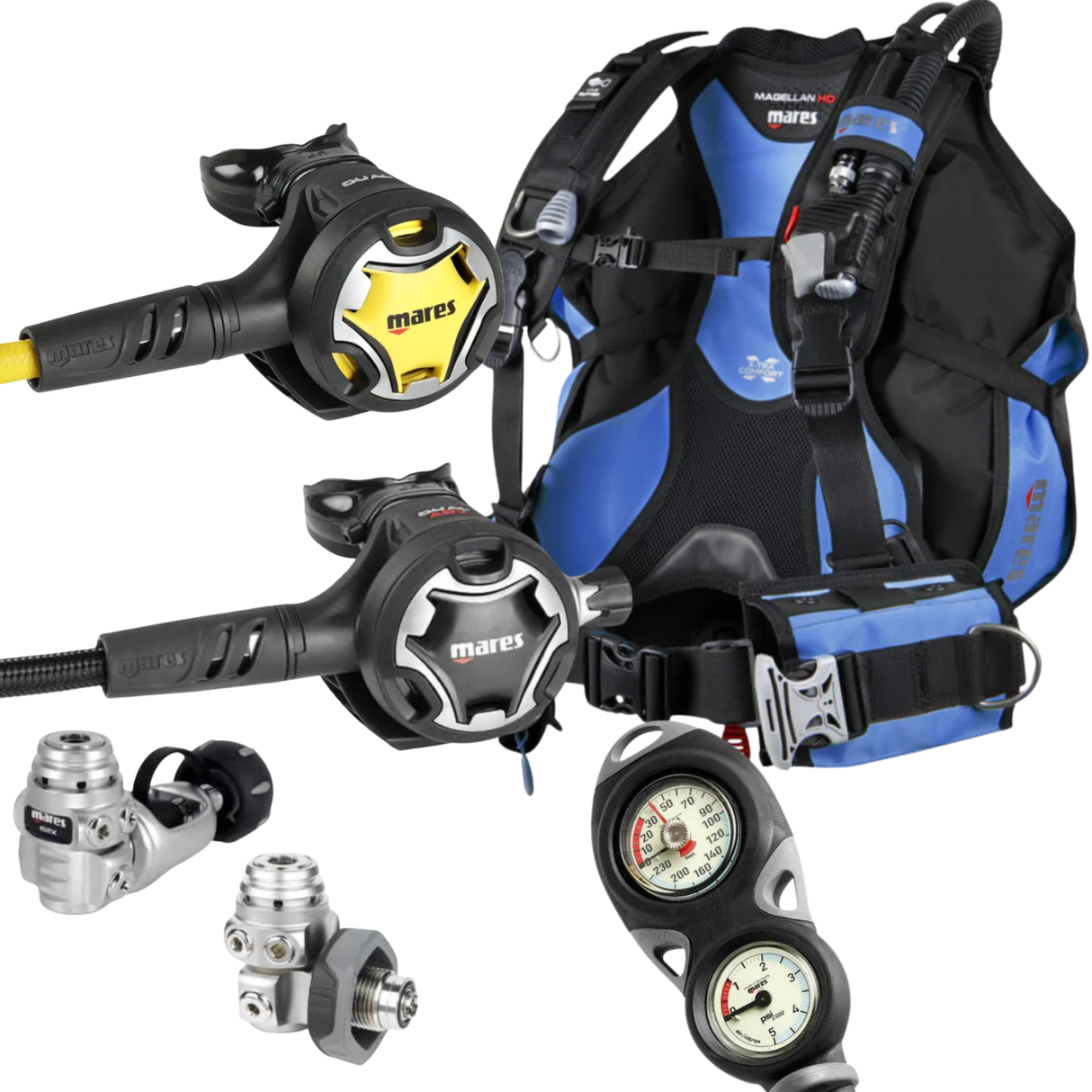 Mares Magellan HD BCD Package: Dual ADJ 62X + Octopus Dual + Gauges