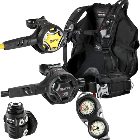 Mares Magellan HD BCD Package: Dual ADJ 62X 75th Anniversary + Octopus Dual + Gauges