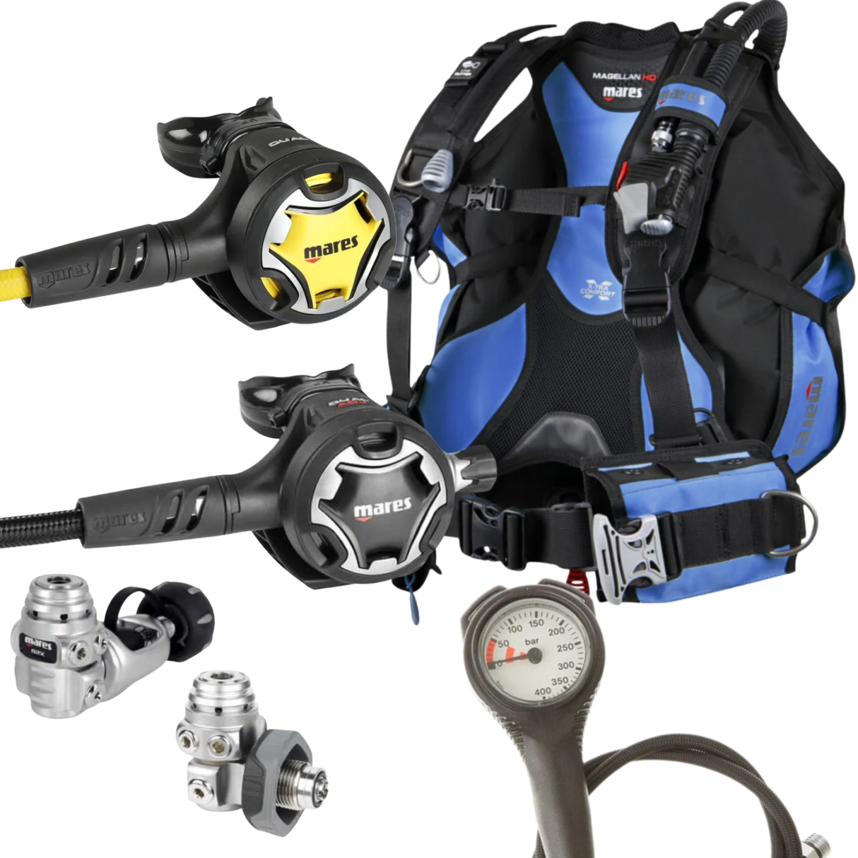 Mares Magellan HD BCD Package: Dual ADJ 62X + Octopus Dual + Gauges