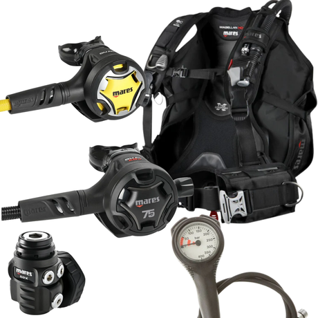 Mares Magellan HD BCD Package: Dual ADJ 62X 75th Anniversary + Octopus Dual + Gauges