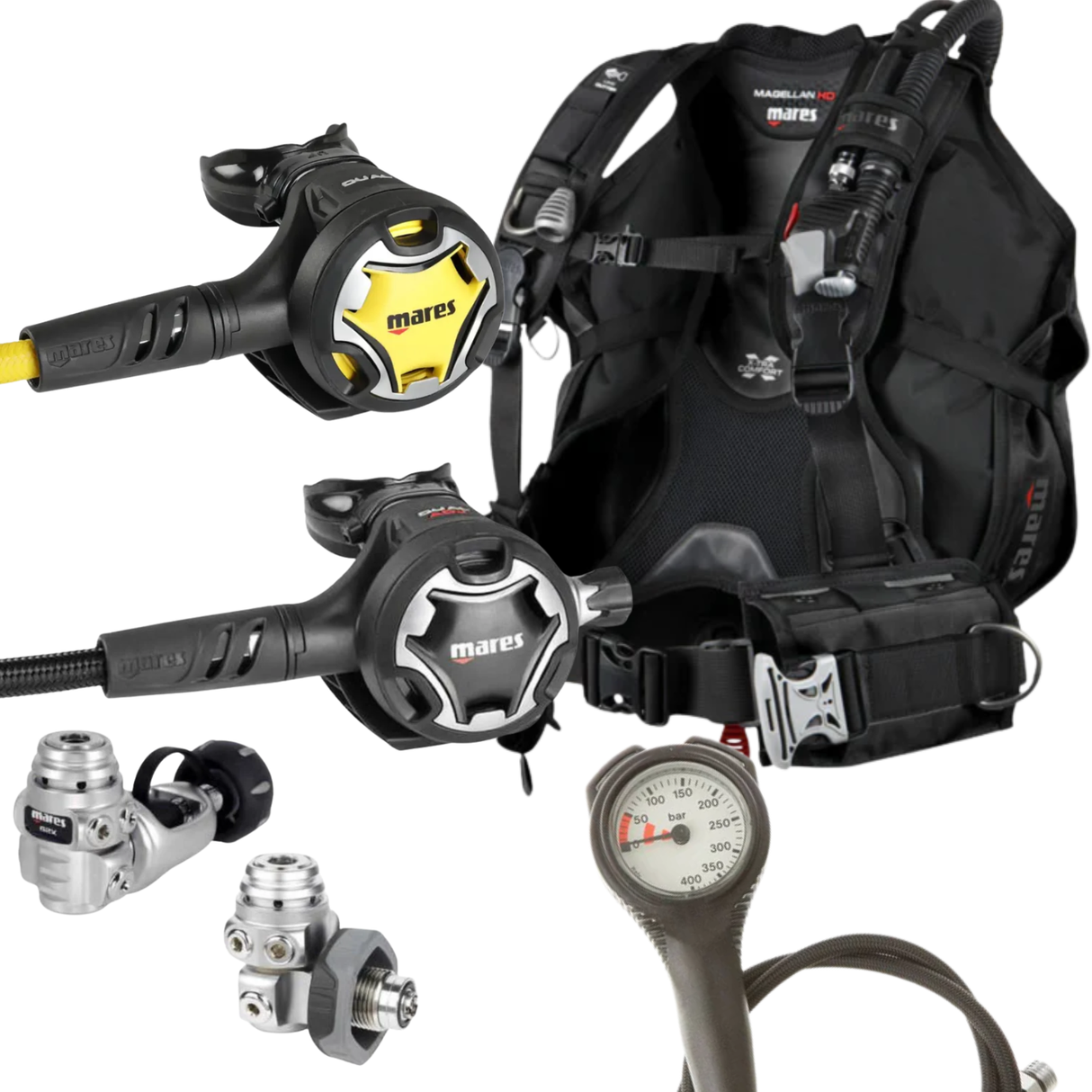 Mares Magellan HD BCD Package: Dual ADJ 62X + Octopus Dual + Gauges