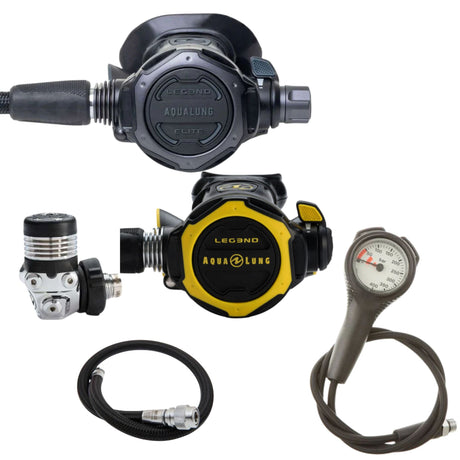 Aqualung Regulator Package: LEG3ND Elite Black Edition + Gauges + BCD Hose