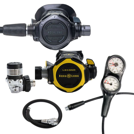 Aqualung Regulator Package: LEG3ND Elite Black Edition + Gauges + BCD Hose