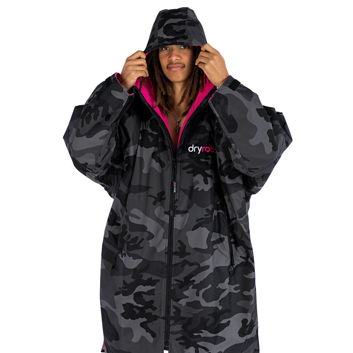Dryrobe® Advance Long Sleeve Changing Robe for Adults - Black Camo Pink