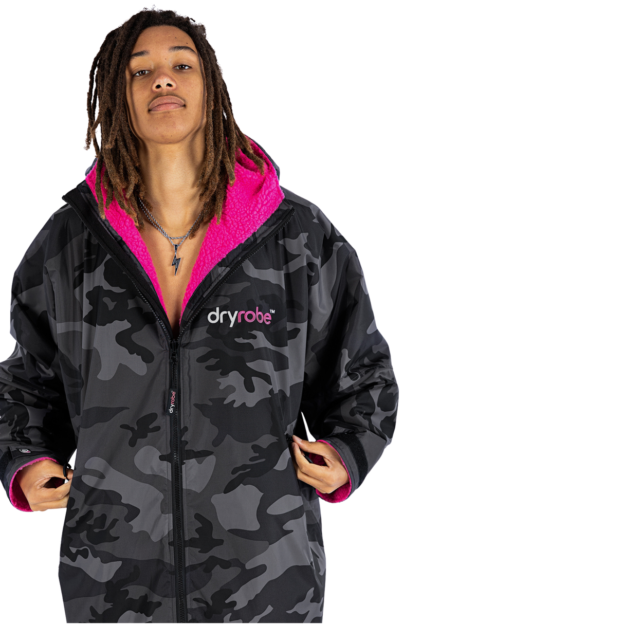 Dryrobe® Advance Long Sleeve Changing Robe for Adults - Black Camo Pink