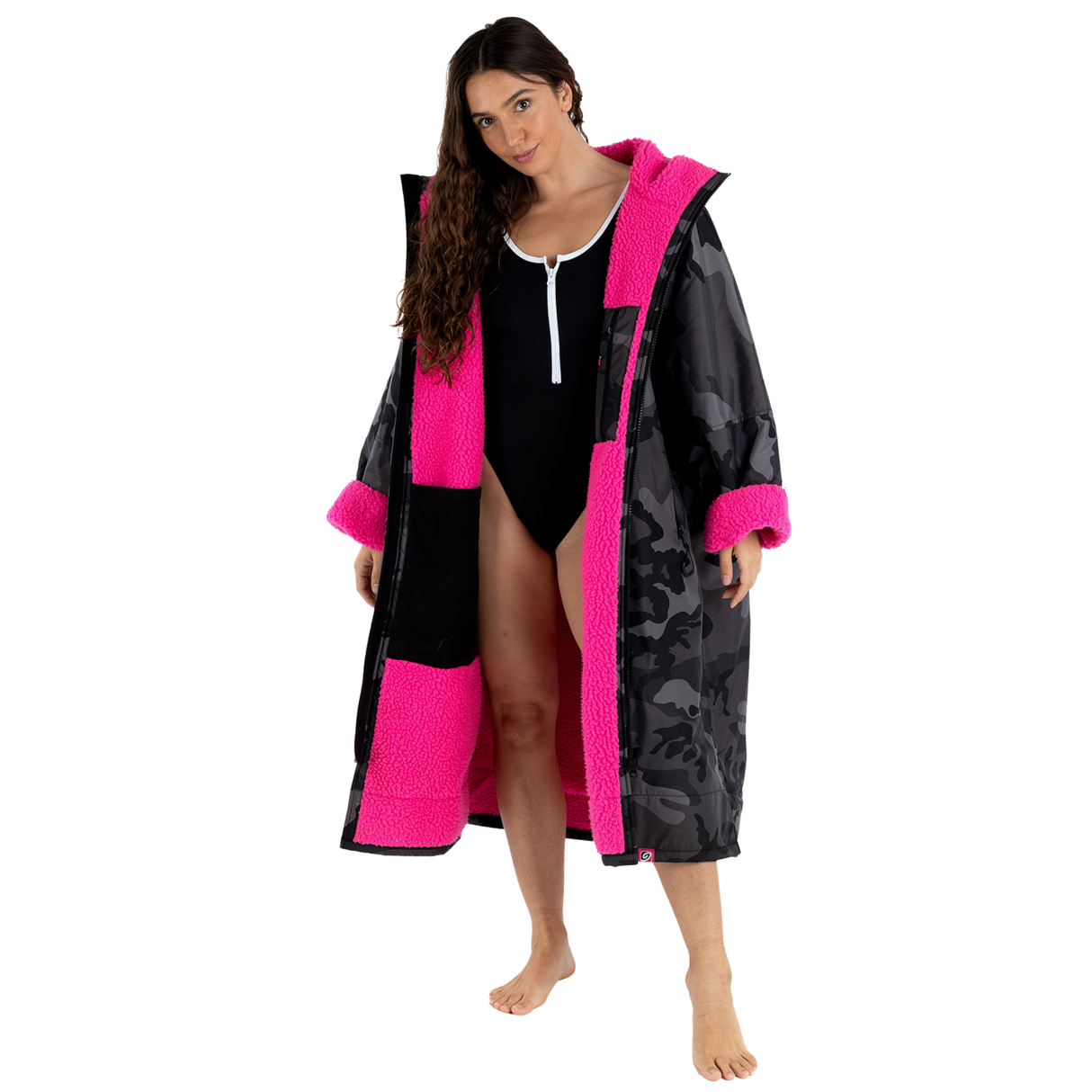 Dryrobe® Advance Long Sleeve Changing Robe for Adults - Black Camo Pink