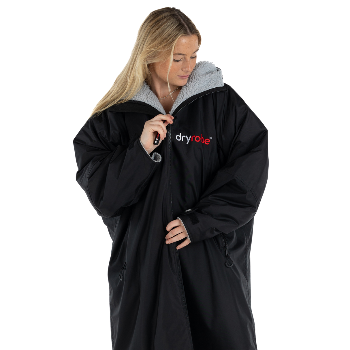 Dryrobe® Advance Long Sleeve Changing Robe for Adults - Black / Grey