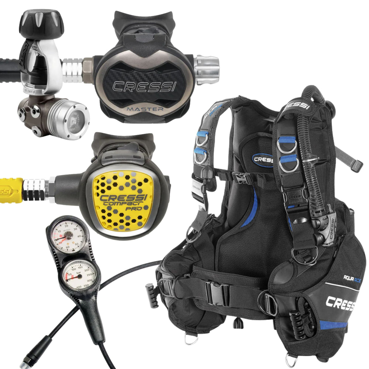 Octo Compact Cressi BCD Package: Aquaride Men's Pro + T10-SC PVD + Compact Pro Octo ...