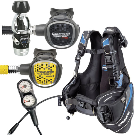 Cressi BCD Package: Travelight BCD For Men + MC9-SC Compact Pro + Compact Pro Octopus + Gauges