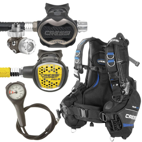 Cressi BCD Package: Aquaride Men's Pro + T10-SC PVD + Compact Pro Octopus + Gauges