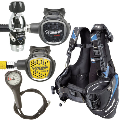 Cressi BCD Package: Travelight BCD For Men + MC9-SC Compact Pro + Compact Pro Octopus + Gauges