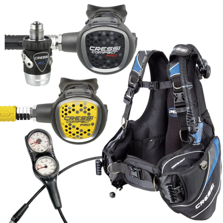 Cressi BCD Package: Travelight BCD For Men + MC9-SC Compact Pro + Compact Pro Octopus + Gauges