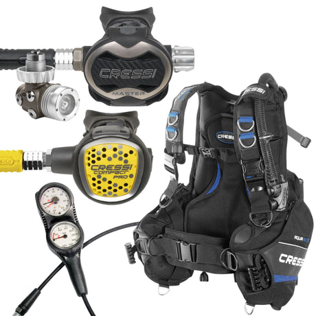 Cressi BCD Package: Aquaride Men's Pro + T10-SC PVD + Compact Pro Octopus + Gauges